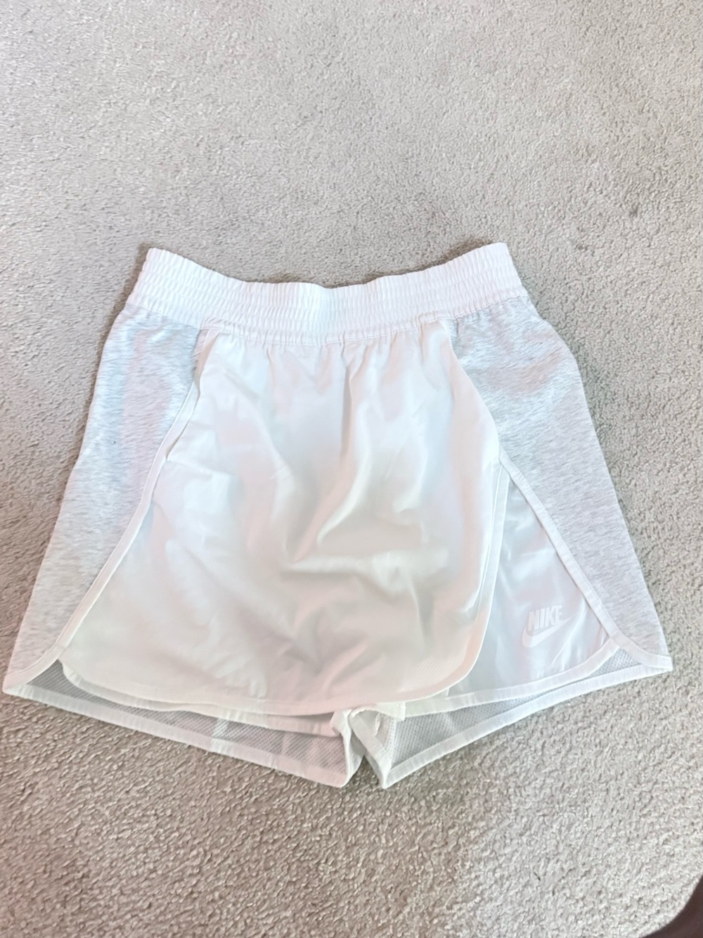 Nike Women's Two-Tone White and Light Gray Athletic Shorts - Picture 1 of 3